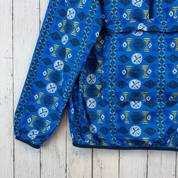 North Face Lake Blue Song Line Print Novelty Fanorak Windbreaker Size Large - Picture 4 of 16